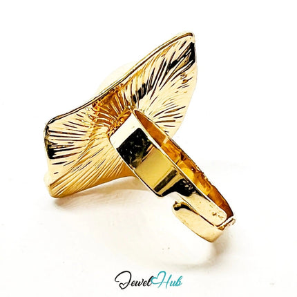 Gold - Plated Zinc Ring with Sculptural Pearl – Abstract Statement for Textural Jewellery Lovers - JewelHub.co.uk