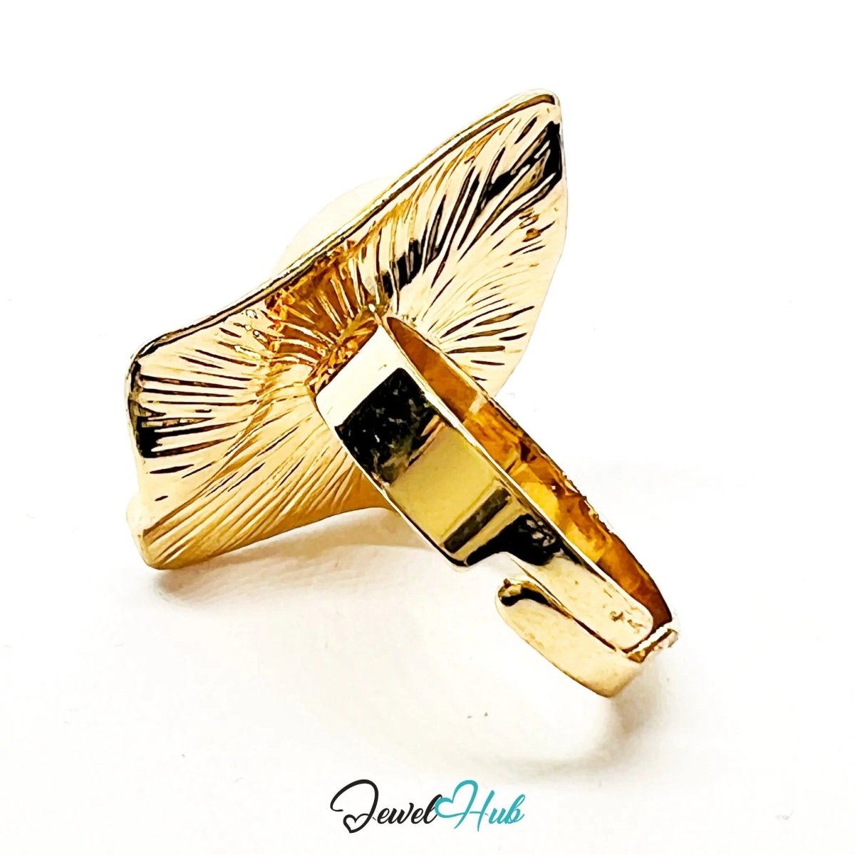 Gold - Plated Zinc Ring with Sculptural Pearl – Abstract Statement for Textural Jewellery Lovers - JewelHub.co.uk