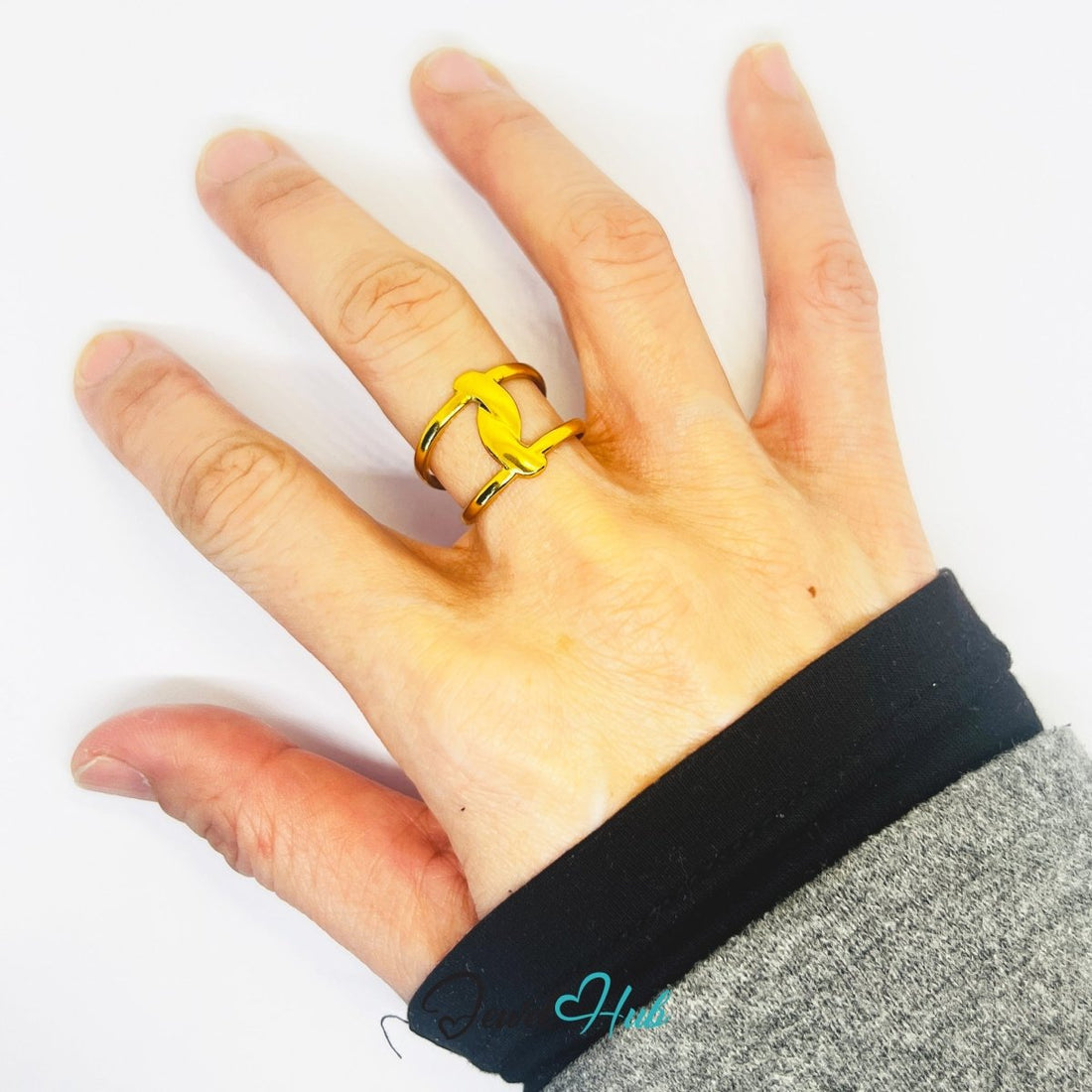 Gold Sculpted Twist Adjustable Stainless Steel Band Ring - JewelHub.co.uk