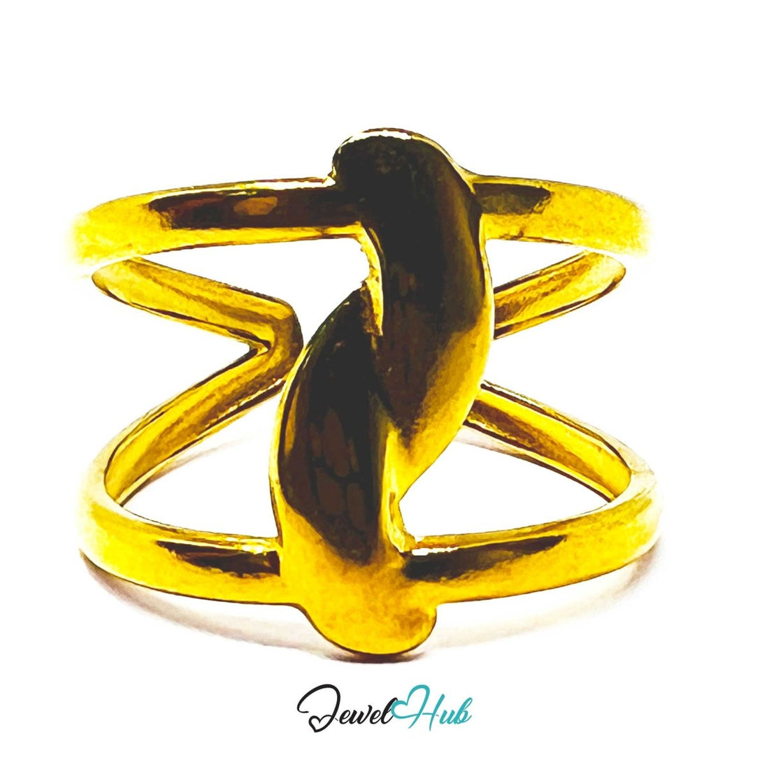 Gold Sculpted Twist Adjustable Stainless Steel Band Ring - JewelHub.co.uk