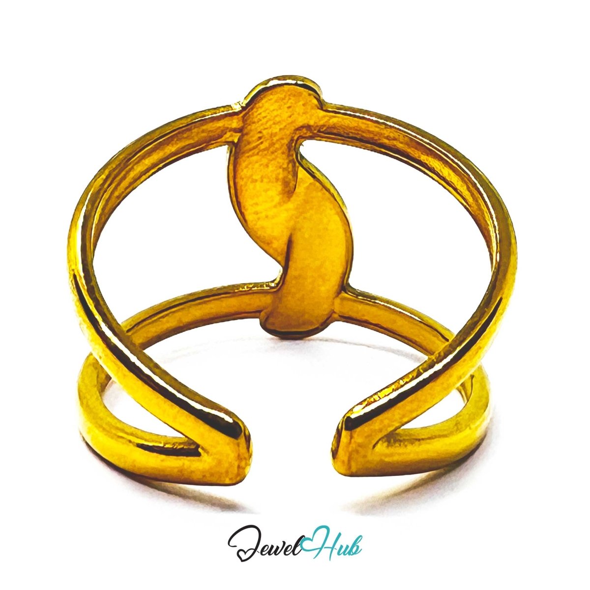 Gold Sculpted Twist Adjustable Stainless Steel Band Ring - JewelHub.co.uk