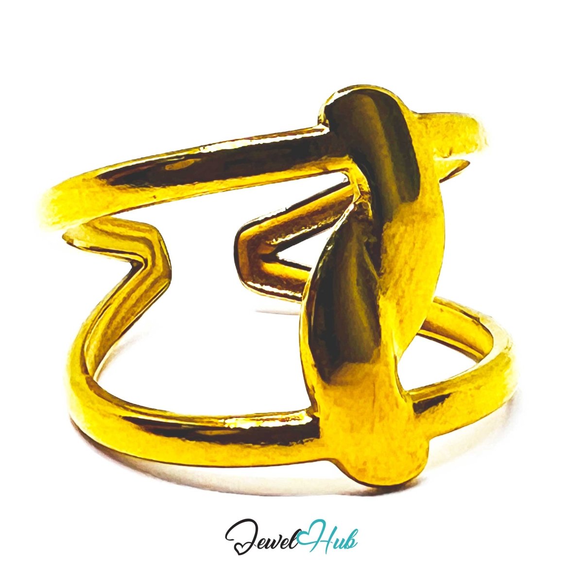 Gold Sculpted Twist Adjustable Stainless Steel Band Ring - JewelHub.co.uk