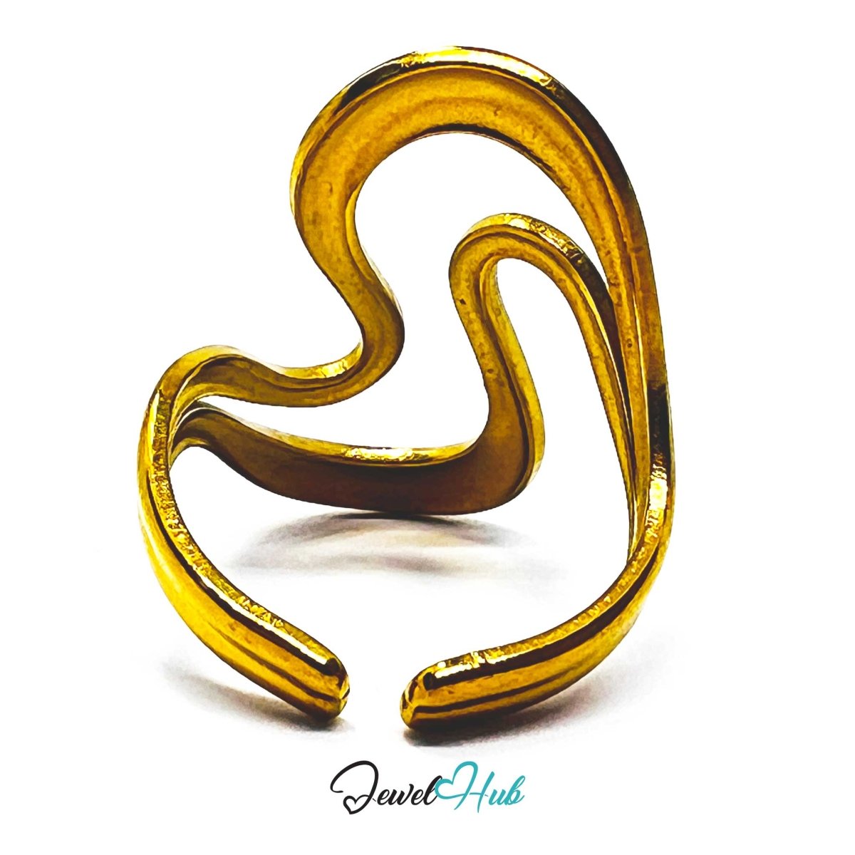 Gold Sculptural Wave Adjustable Stainless Steel Statement Ring - JewelHub.co.uk