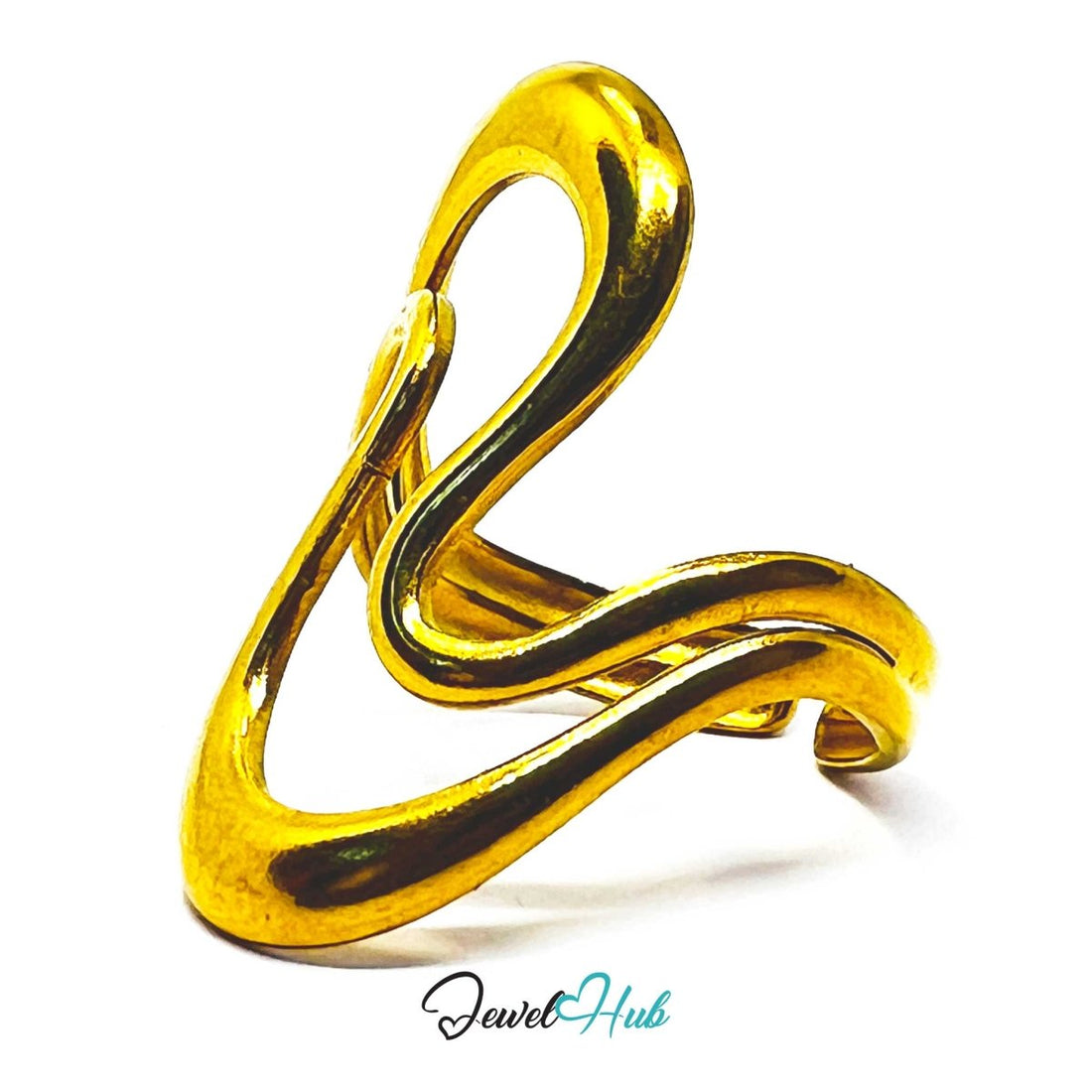 Gold Sculptural Wave Adjustable Stainless Steel Statement Ring - JewelHub.co.uk