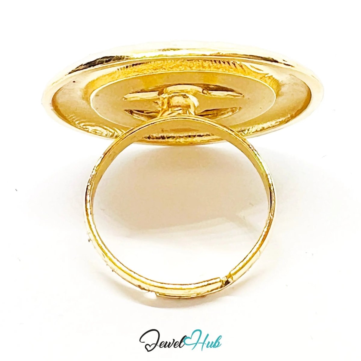 Gold & Silver - Plated Oval Ring – Adjustable M–O | Textural Modernism with Sculptural Pattern - JewelHub.co.uk