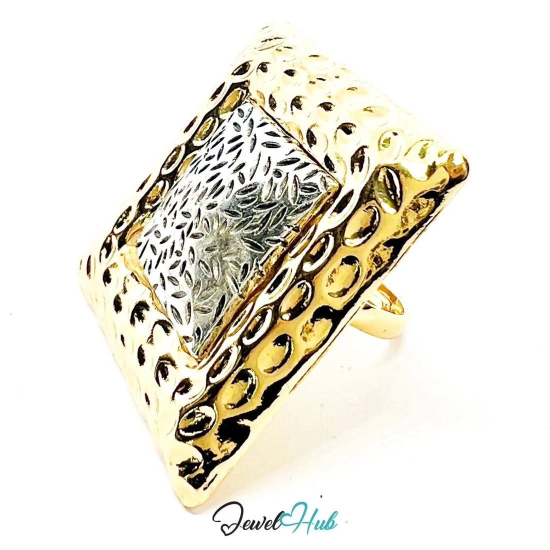 Gold & Silver - Plated Ring – Adjustable M–O | Postmodern Texture & Pattern in Sculptural Form - JewelHub.co.uk
