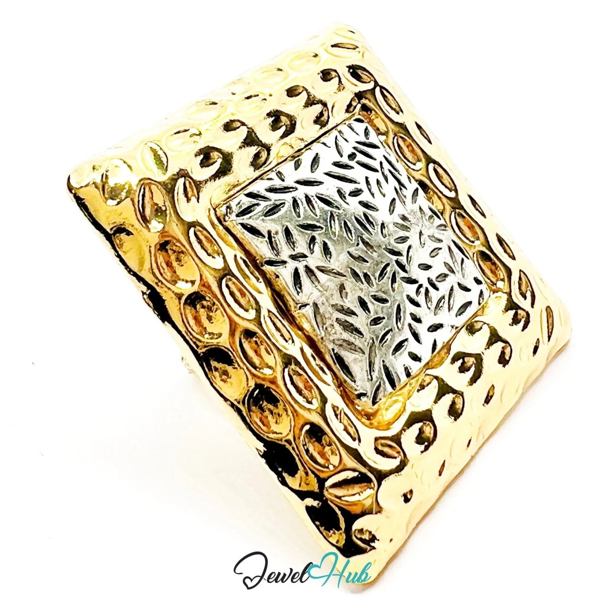 Gold & Silver - Plated Ring – Adjustable M–O | Postmodern Texture & Pattern in Sculptural Form - JewelHub.co.uk
