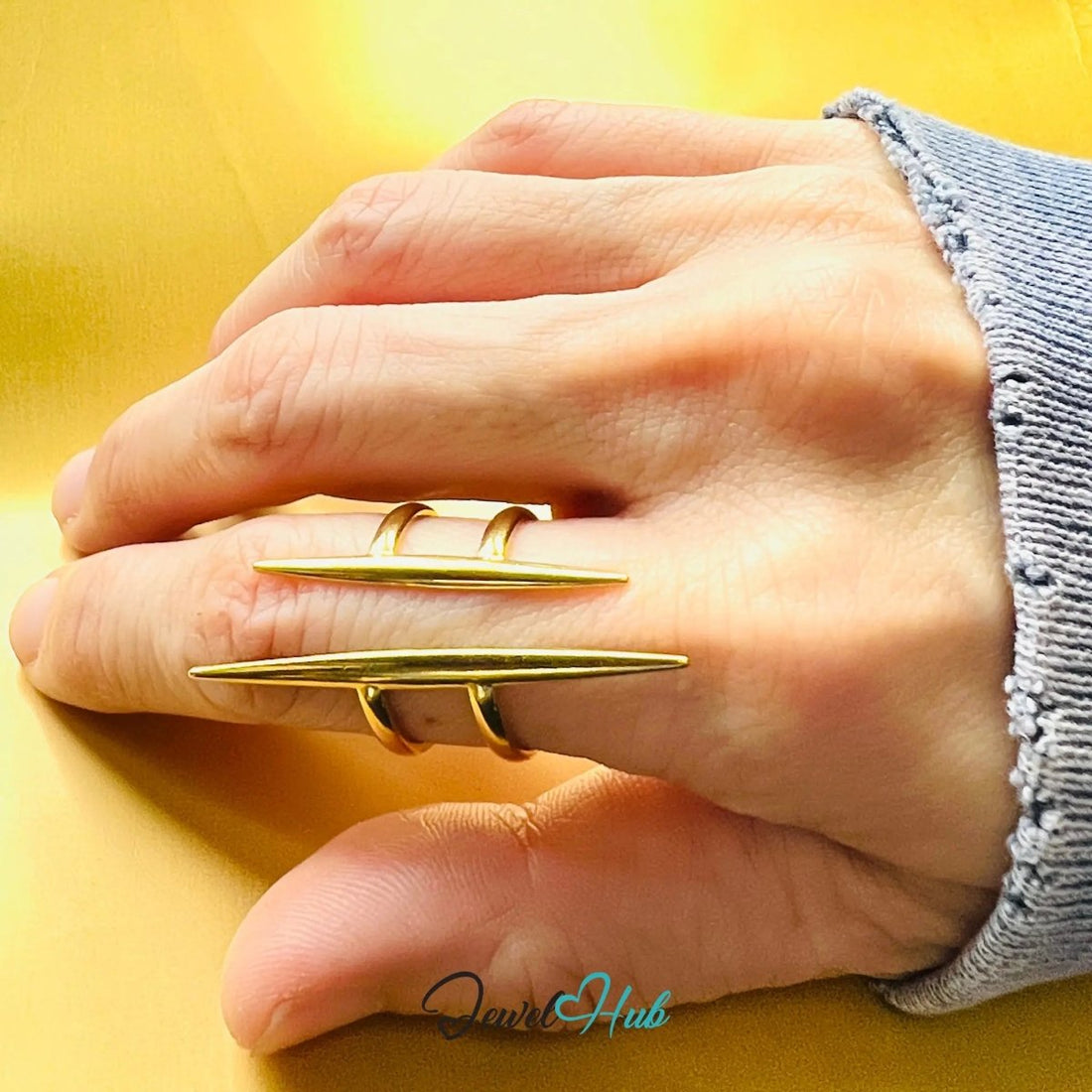 Gold SpikeForm Stainless Steel Ring · Adjustable PQR · Glorifying Sharpness - JewelHub.co.uk