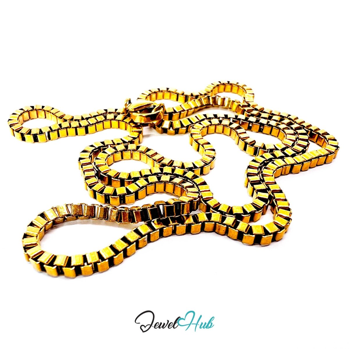 Gold Stainless Steel Box Chain Necklace 2mm | 45cm or 60cm - JewelHub.co.uk