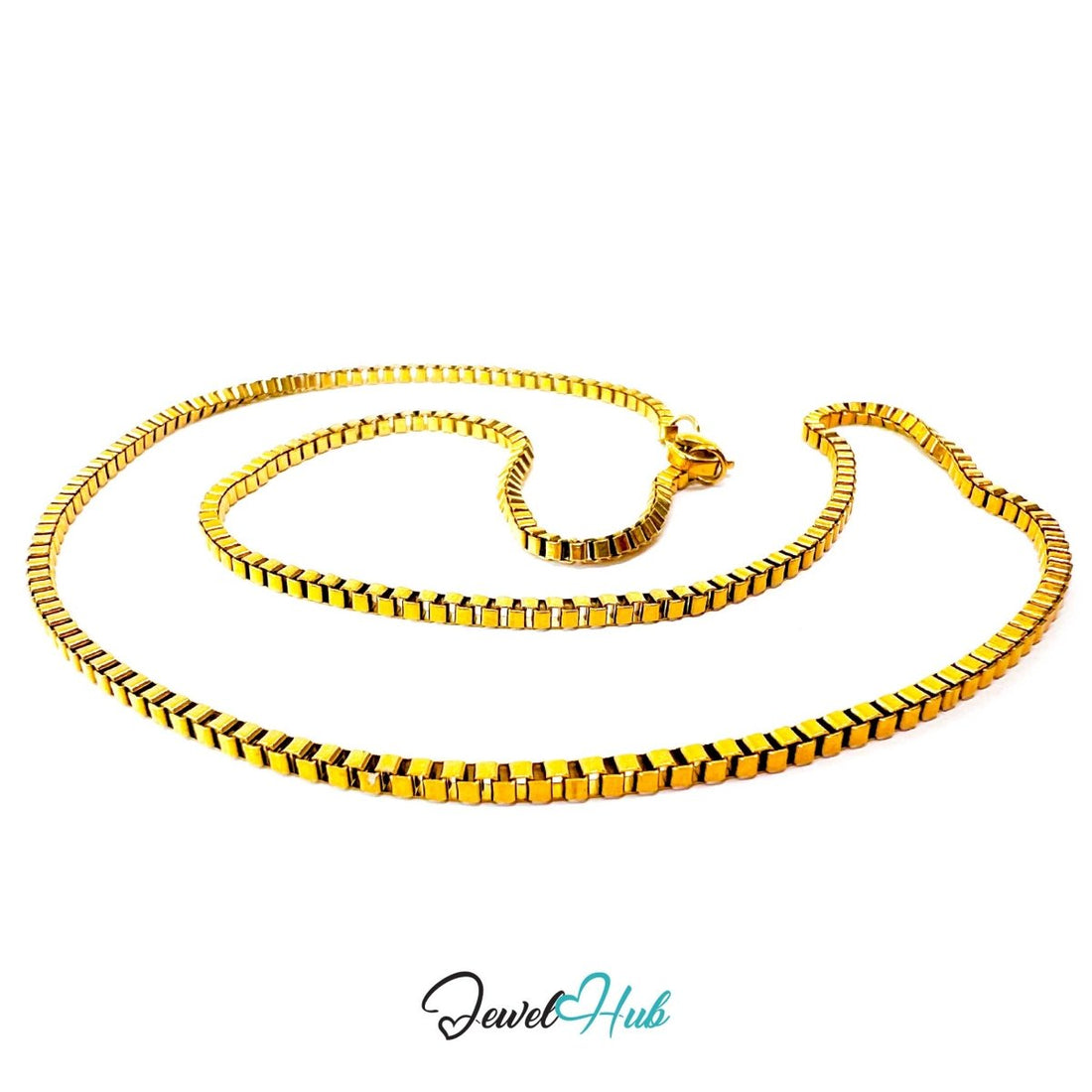 Gold Stainless Steel Box Chain Necklace 2mm | 45cm or 60cm - JewelHub.co.uk