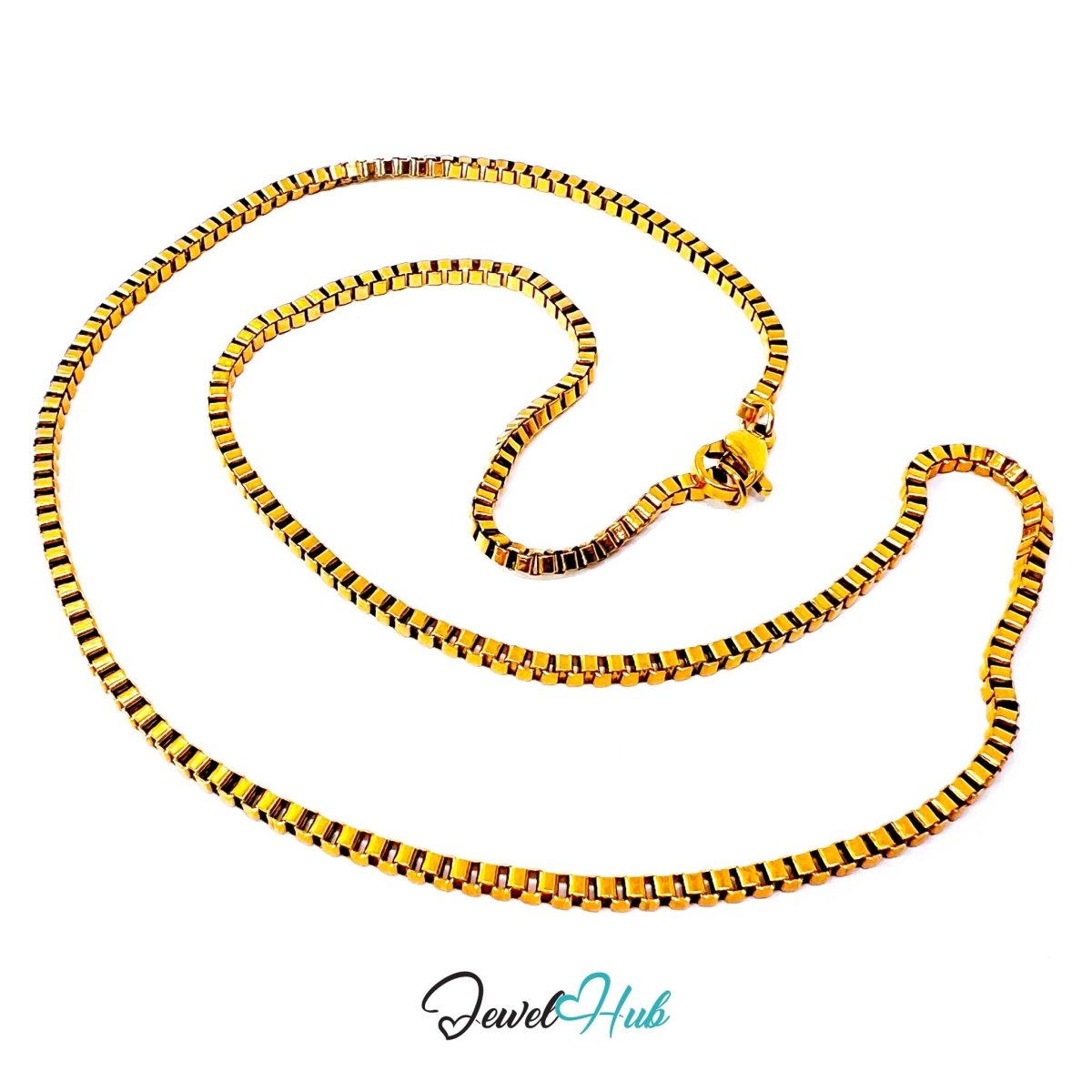 Gold Stainless Steel Box Chain Necklace 2mm | 45cm or 60cm - JewelHub.co.uk