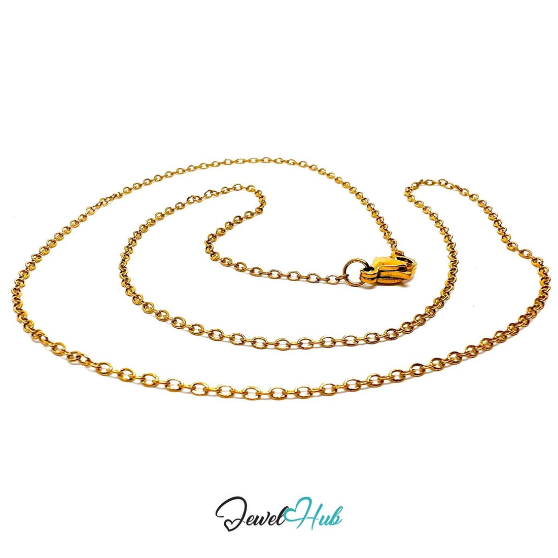 Gold Stainless Steel O‑Shape Chain Necklace 1.5×1.8mm | 50cm - JewelHub.co.uk