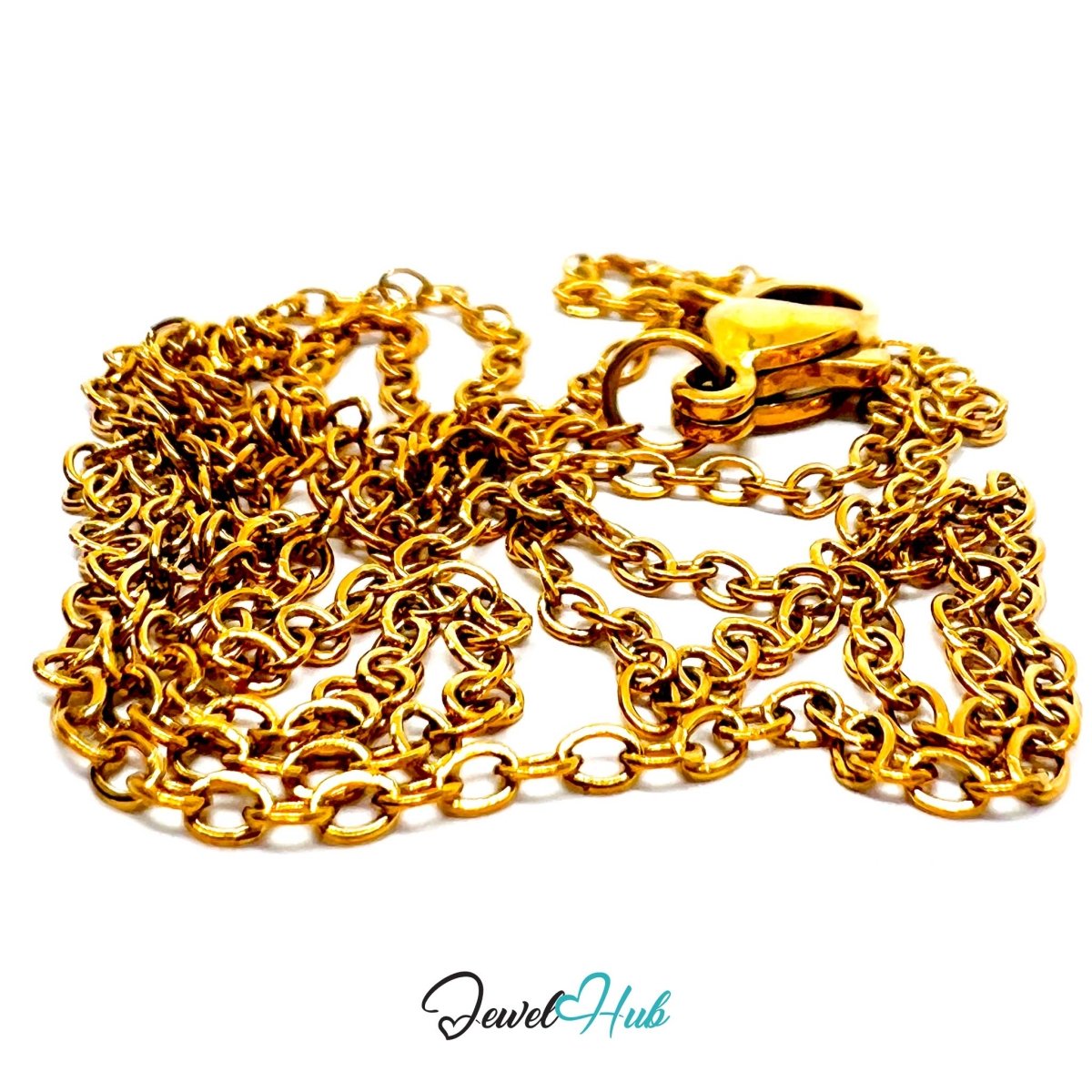 Gold Stainless Steel O‑Shape Chain Necklace 1.5×1.8mm | 50cm - JewelHub.co.uk