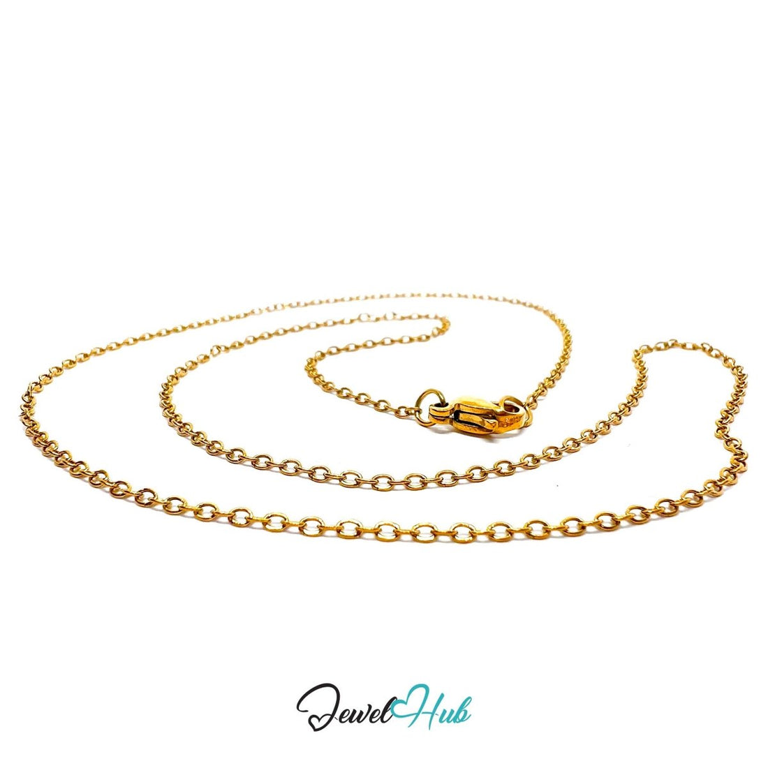 Gold Stainless Steel O‑Shape Chain Necklace 1.5×1.8mm | 50cm - JewelHub.co.uk