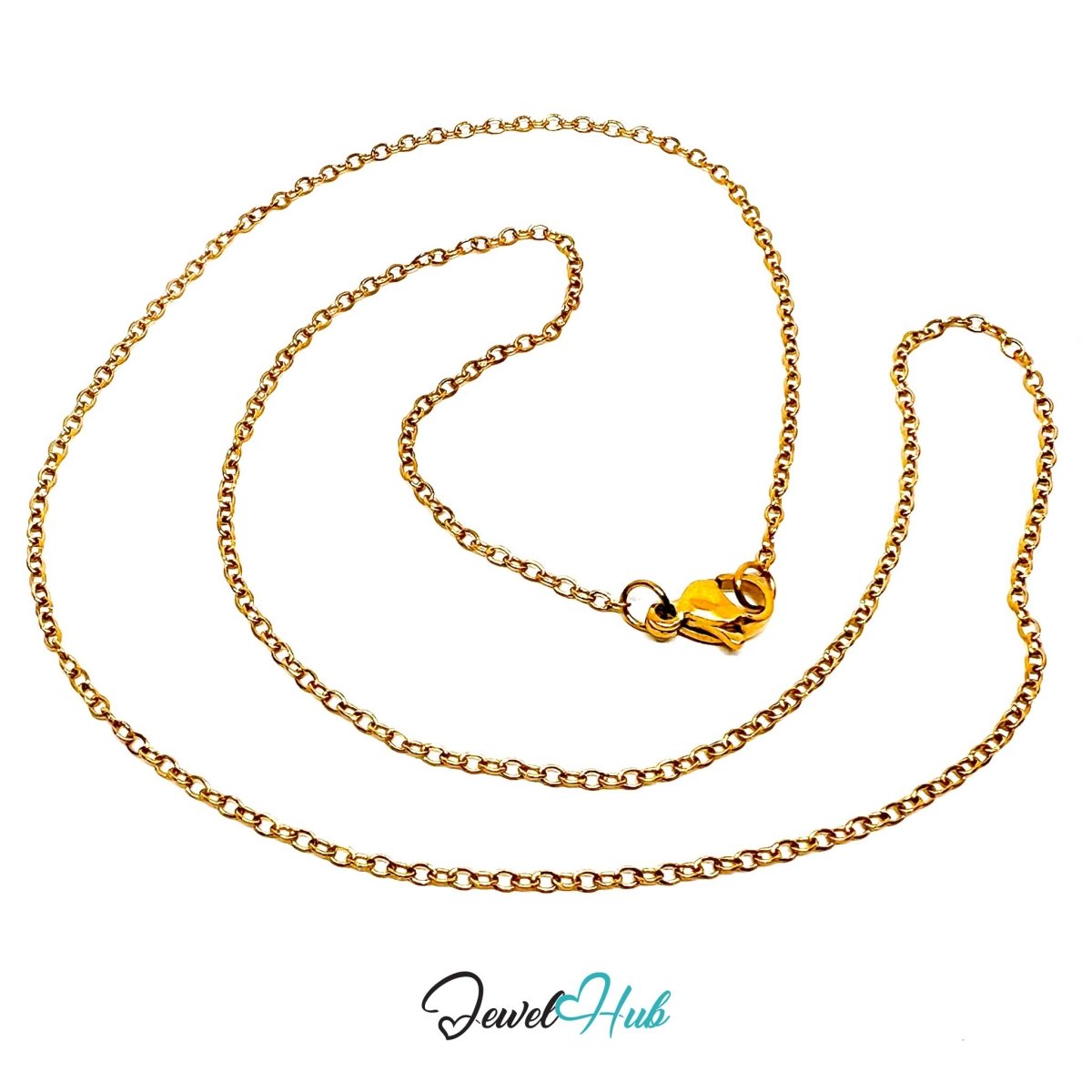 Gold Stainless Steel O‑Shape Chain Necklace 1.5×1.8mm | 50cm - JewelHub.co.uk