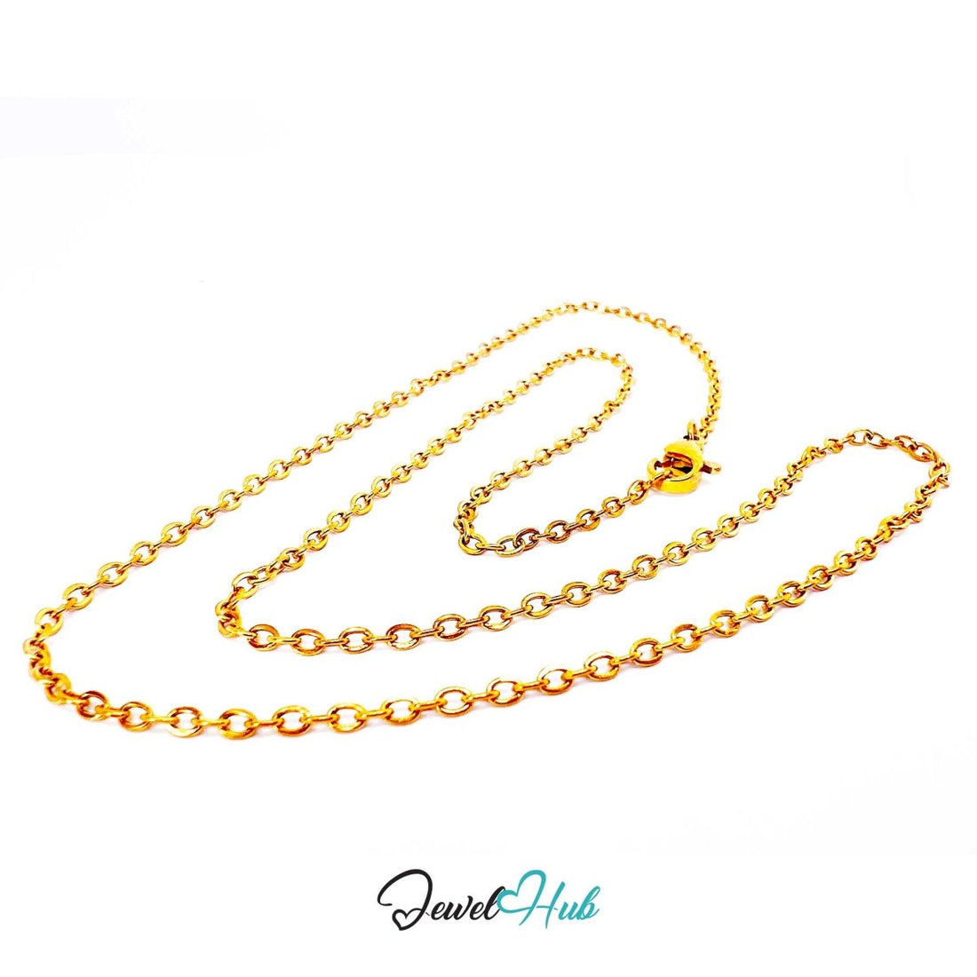 Gold Stainless Steel O‑Shape Chain Necklace 2x3.5mm | 50cm - JewelHub.co.uk