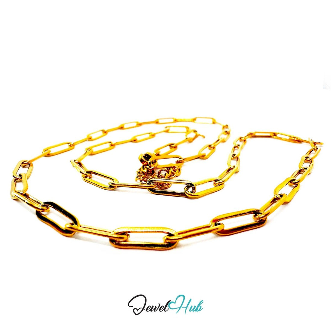 Gold Stainless Steel Paperclip Chain Necklace 4×12mm | 55+5cm - JewelHub.co.uk