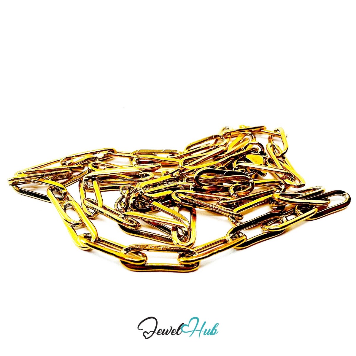 Gold Stainless Steel Paperclip Chain Necklace 4×12mm | 55+5cm - JewelHub.co.uk