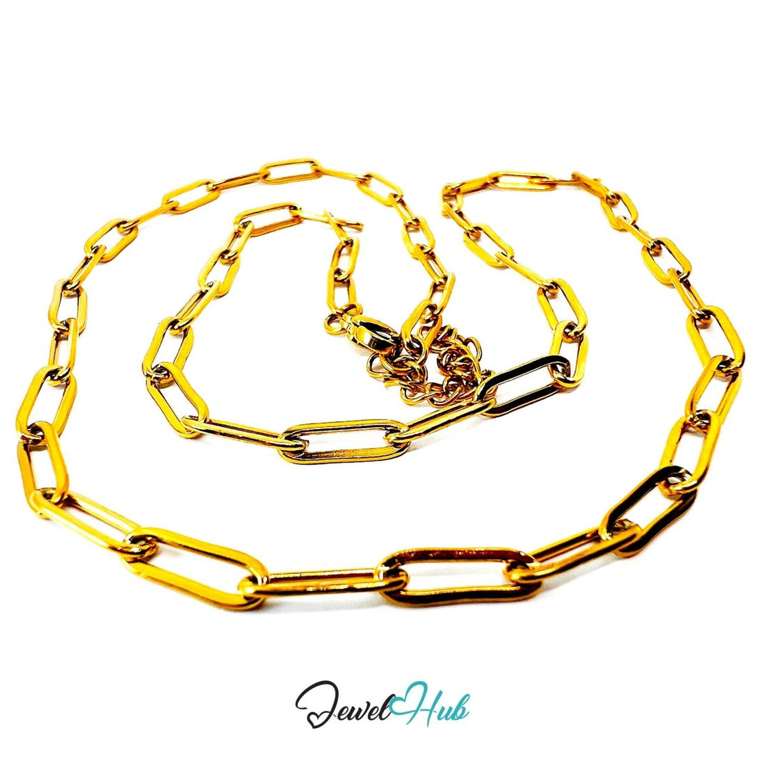 Gold Stainless Steel Paperclip Chain Necklace 4×12mm | 55+5cm - JewelHub.co.uk