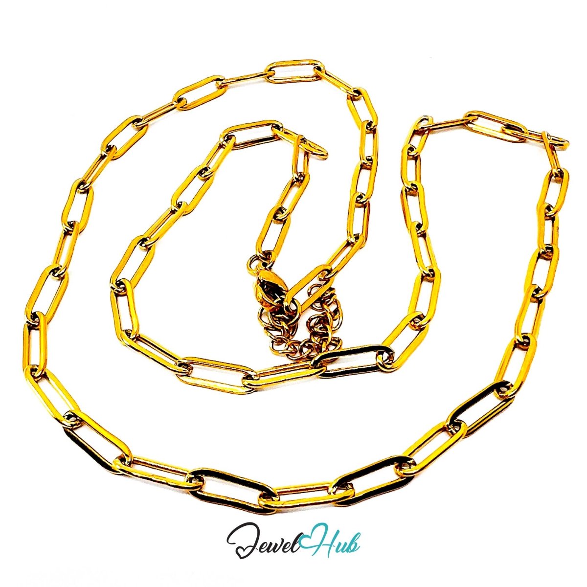 Gold Stainless Steel Paperclip Chain Necklace 4×12mm | 55+5cm - JewelHub.co.uk