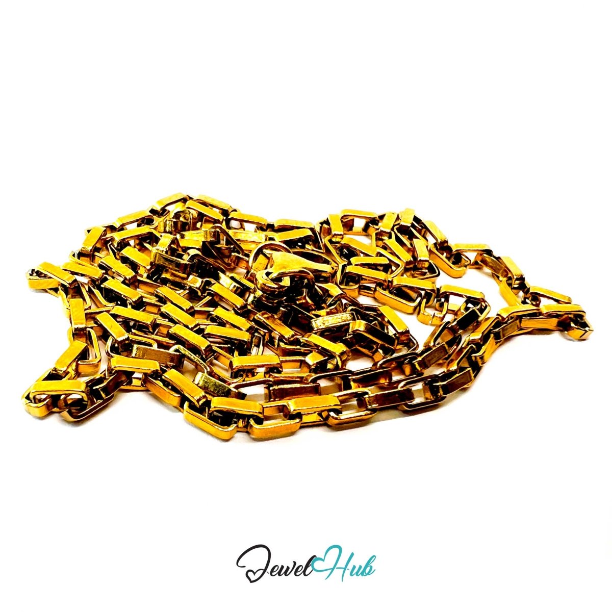 Gold Stainless Steel Rectangular Box Chain Necklace 2×3.5mm | 45cm or 60cm - JewelHub.co.uk