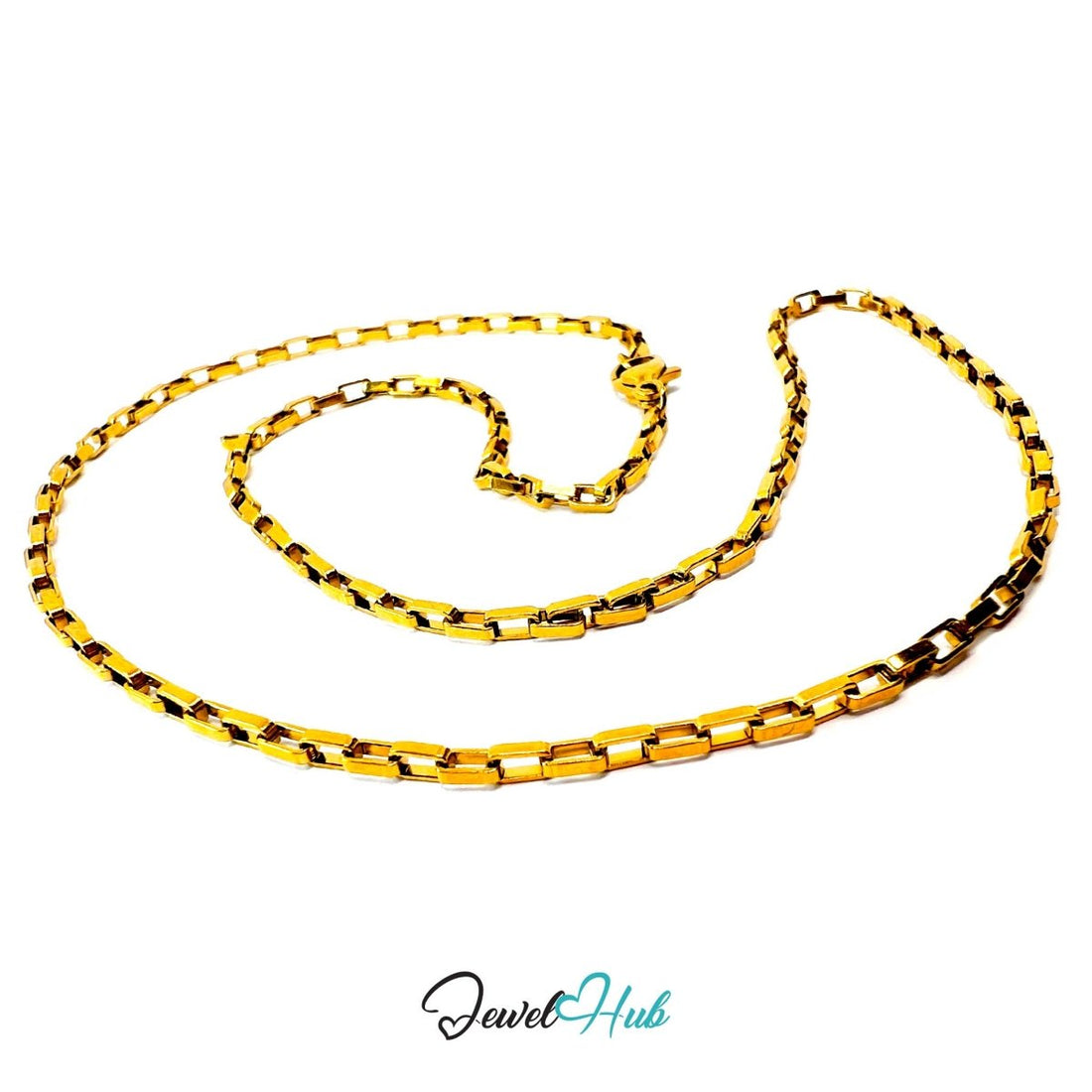 Gold Stainless Steel Rectangular Box Chain Necklace 2×3.5mm | 45cm or 60cm - JewelHub.co.uk