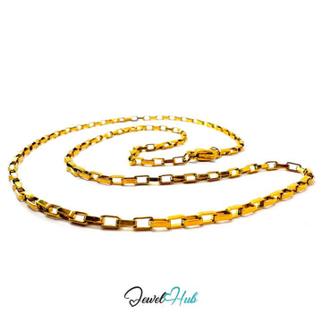 Gold Stainless Steel Rectangular Box Chain Necklace 2×3.5mm | 45cm or 60cm - JewelHub.co.uk