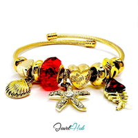 Gold Stainless Steel Red Gem Starfish Fishbon