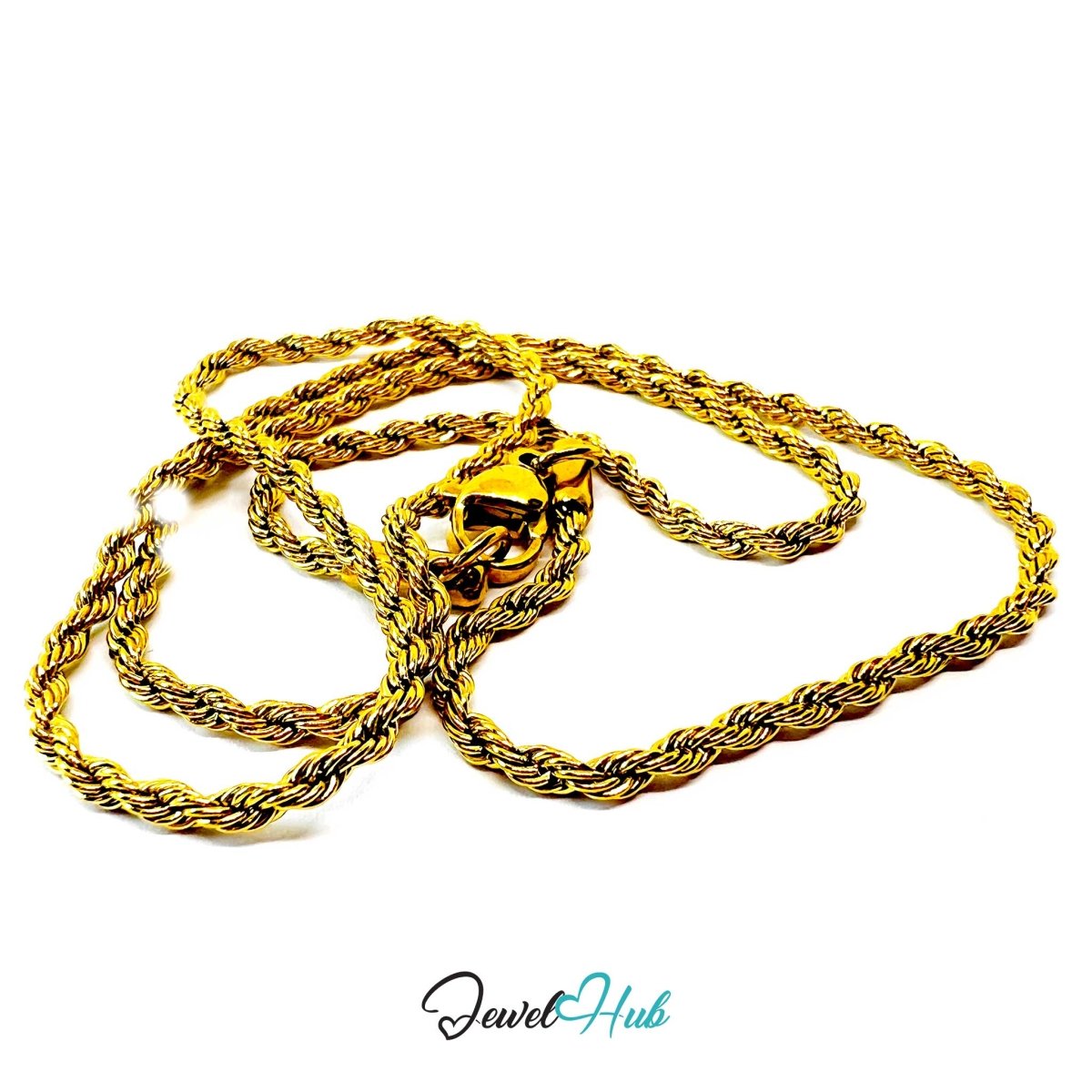 Gold Stainless Steel Rope Chain Necklace 2mm | 45cm or 60cm - JewelHub.co.uk