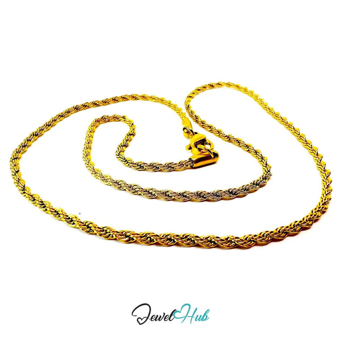 Gold Stainless Steel Rope Chain Necklace 2mm | 45cm or 60cm - JewelHub.co.uk