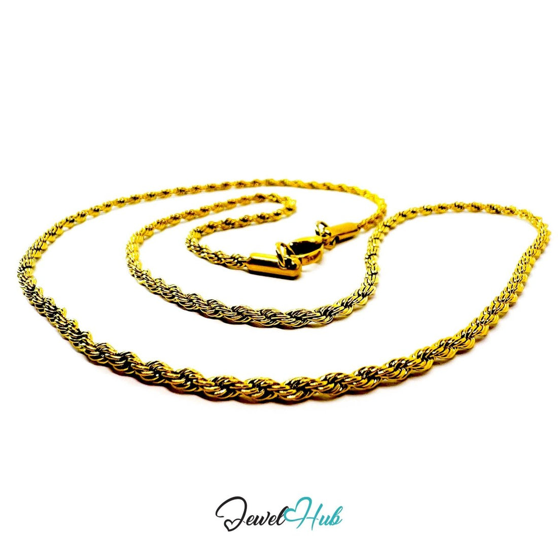 Gold Stainless Steel Rope Chain Necklace 2mm | 45cm or 60cm - JewelHub.co.uk