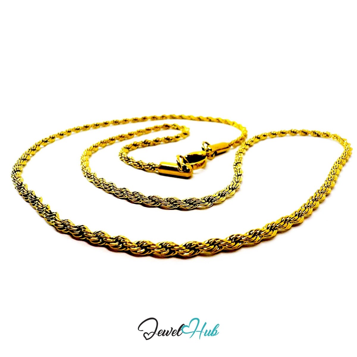 Gold Stainless Steel Rope Chain Necklace 2mm | 45cm or 60cm - JewelHub.co.uk