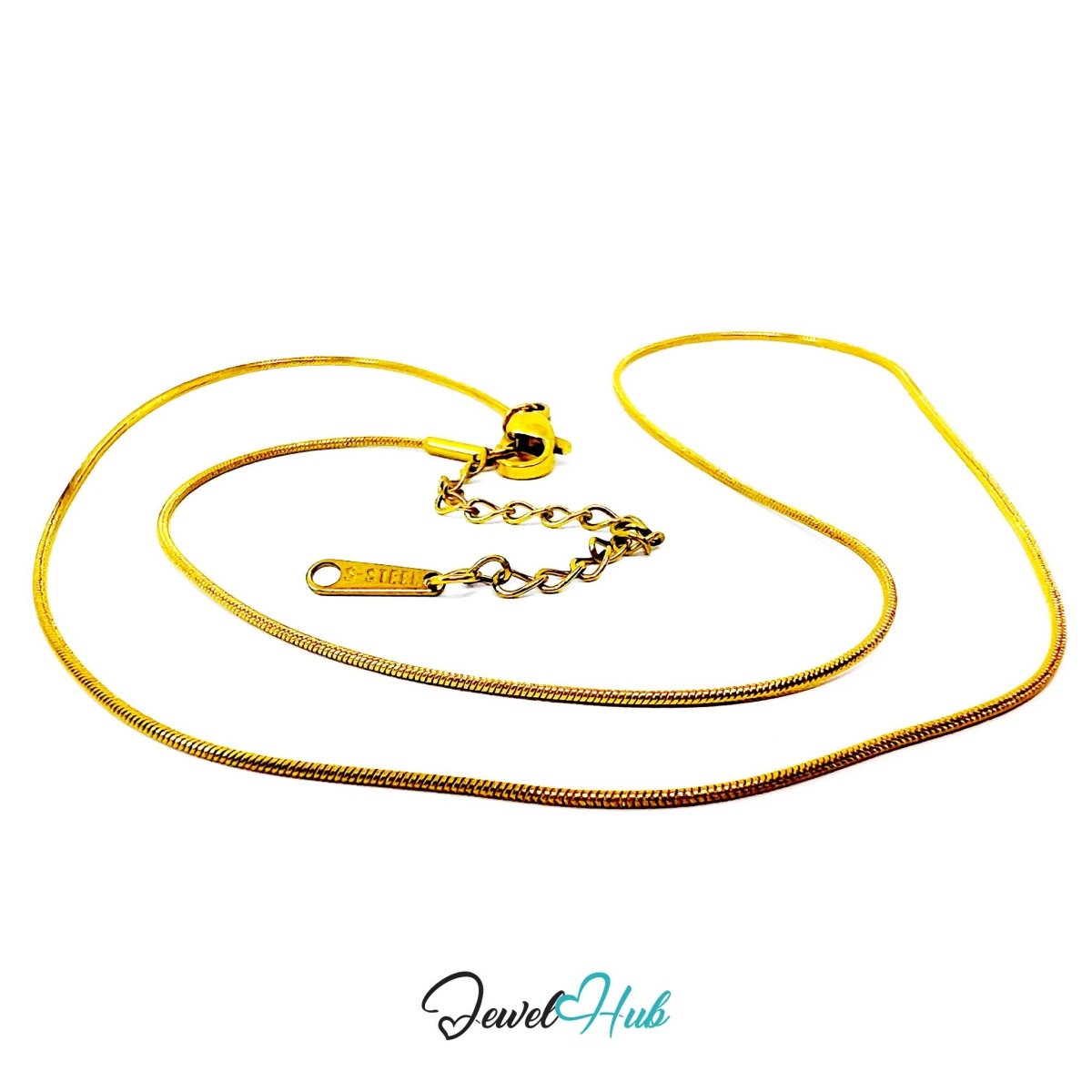 Gold Stainless Steel Snake Chain Necklace 0.8mm | 45+5cm adjustable - JewelHub.co.uk