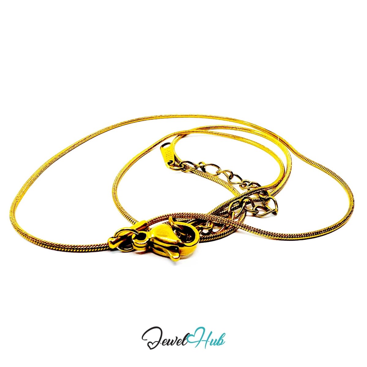 Gold Stainless Steel Snake Chain Necklace 0.8mm | 45+5cm adjustable - JewelHub.co.uk