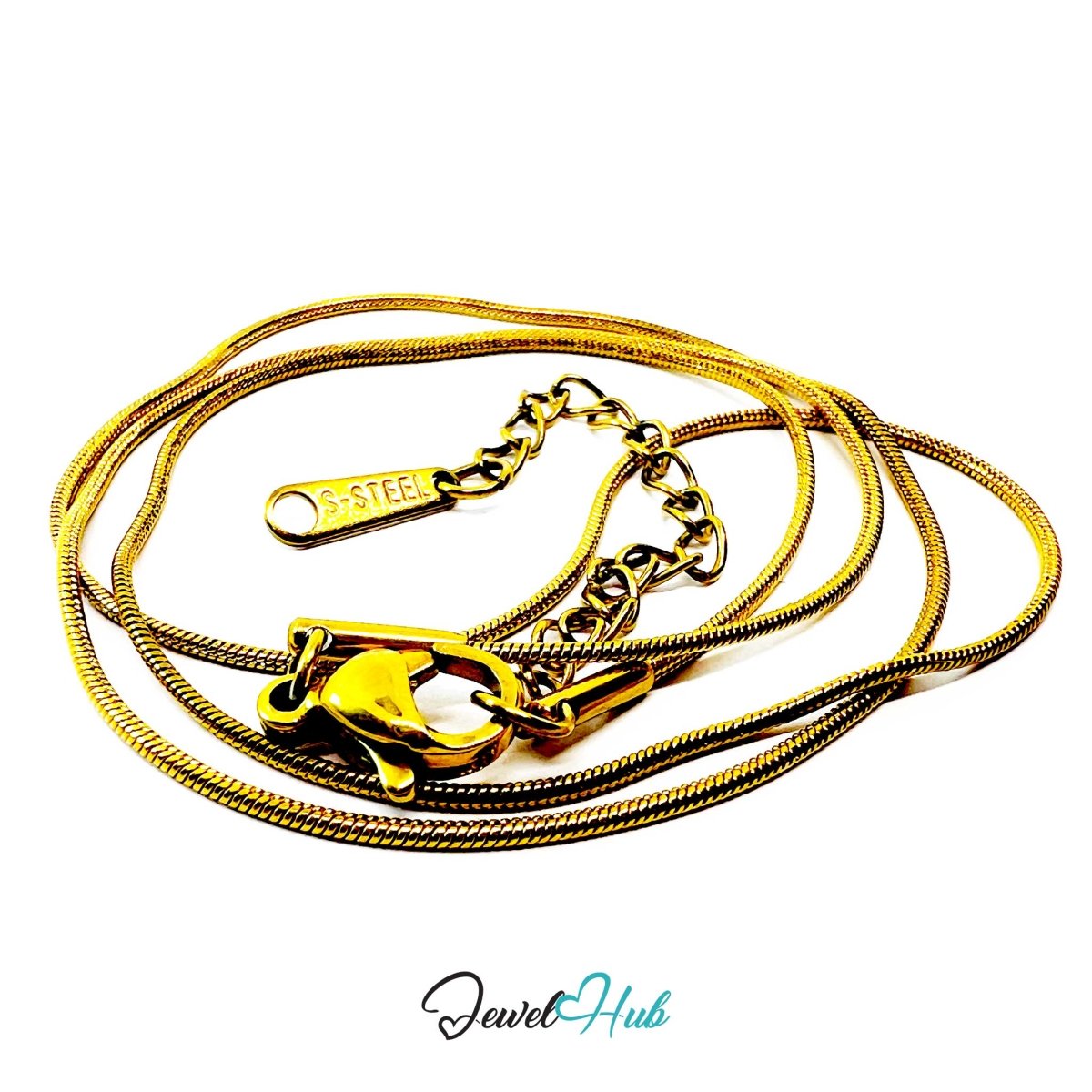 Gold Stainless Steel Snake Chain Necklace 0.8mm | 45+5cm adjustable - JewelHub.co.uk