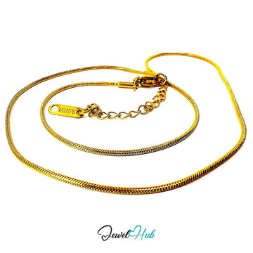 Gold Stainless Steel Snake Chain Necklace 1.2mm | 40+5cm Adjustable - JewelHub.co.uk