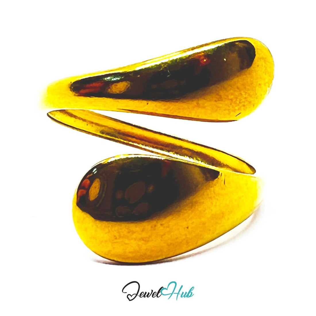 Gold Teardrop Wrap Adjustable Stainless Steel Statement Ring - JewelHub.co.uk