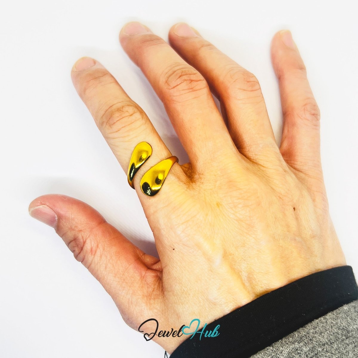Gold Teardrop Wrap Adjustable Stainless Steel Statement Ring - JewelHub.co.uk