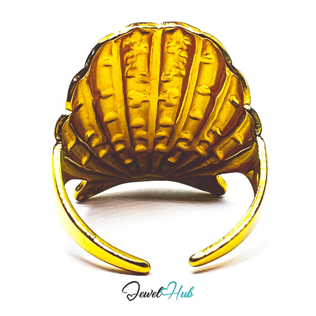 Gold Textured Shell Adjustable Stainless Steel Statement Ring - JewelHub.co.uk
