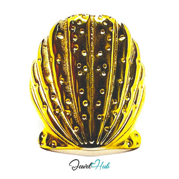 Gold Textured Shell Adjustable Stainless Steel Statement Ring - JewelHub.co.uk
