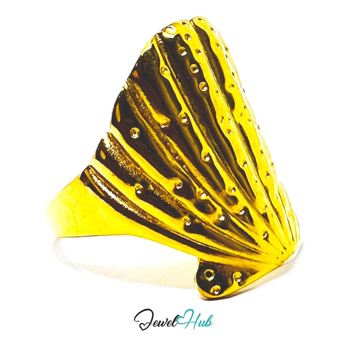 Gold Textured Shell Adjustable Stainless Steel Statement Ring - JewelHub.co.uk
