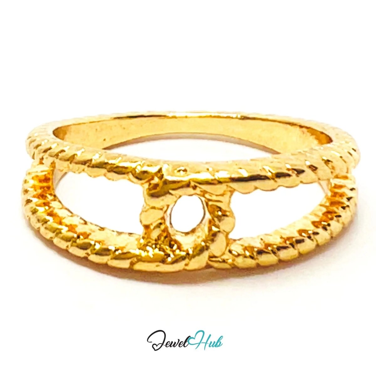 Gold Twin Loop Ring ∞ Zinc Alloy Ring · UK M · US 6.5 · Rope Texture · Dual - Band Open Motif - JewelHub.co.uk