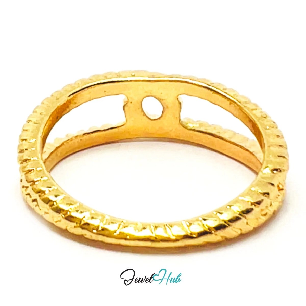 Gold Twin Loop Ring ∞ Zinc Alloy Ring · UK M · US 6.5 · Rope Texture · Dual - Band Open Motif - JewelHub.co.uk