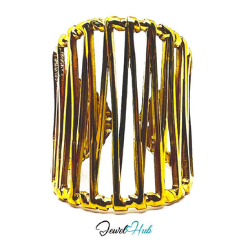Gold Vertical Bar Cage Adjustable Stainless Steel Statement Ring - JewelHub.co.uk