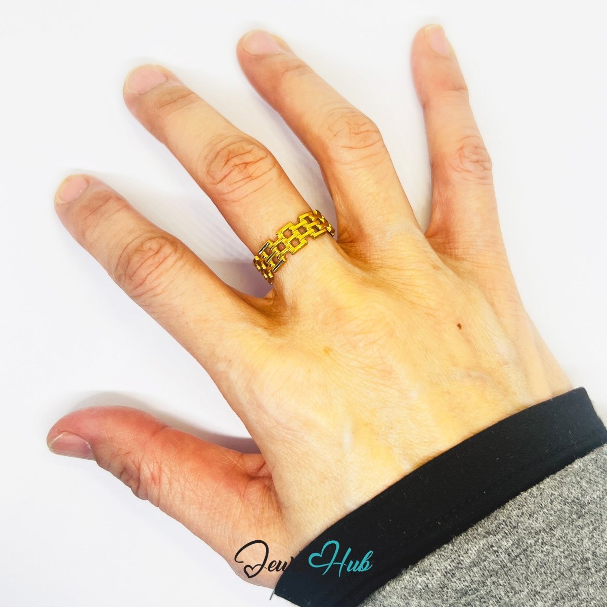 Gold Woven Grid Openwork Adjustable Stainless Steel Ring - JewelHub.co.uk