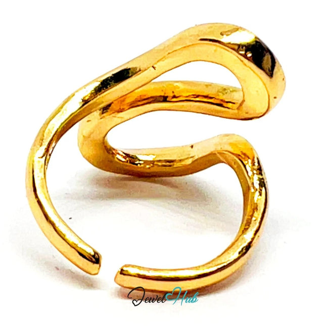 Golden Drift 💛 Sculptural Wavy Ring · Zinc Gold Plated · UK H · US 4 · Petite Statement - JewelHub.co.uk