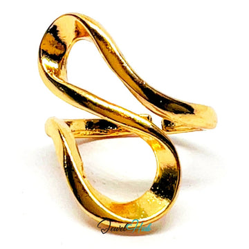Golden Drift 💛 Sculptural Wavy Ring · Zinc Gold Plated · UK H · US 4 · Petite Statement - JewelHub.co.uk