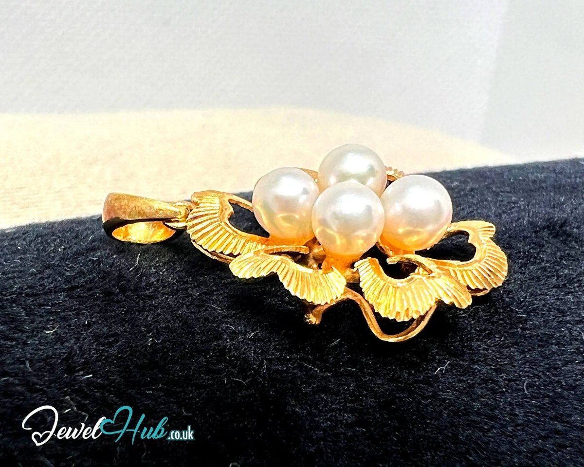 Golden Petals | Floral Elegance Pearl Pendant in 14K Solid Gold - JewelHub.co.uk