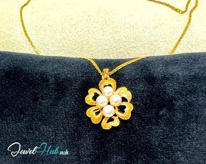 Golden Petals | Floral Elegance Pearl Pendant in 14K Solid Gold - JewelHub.co.uk
