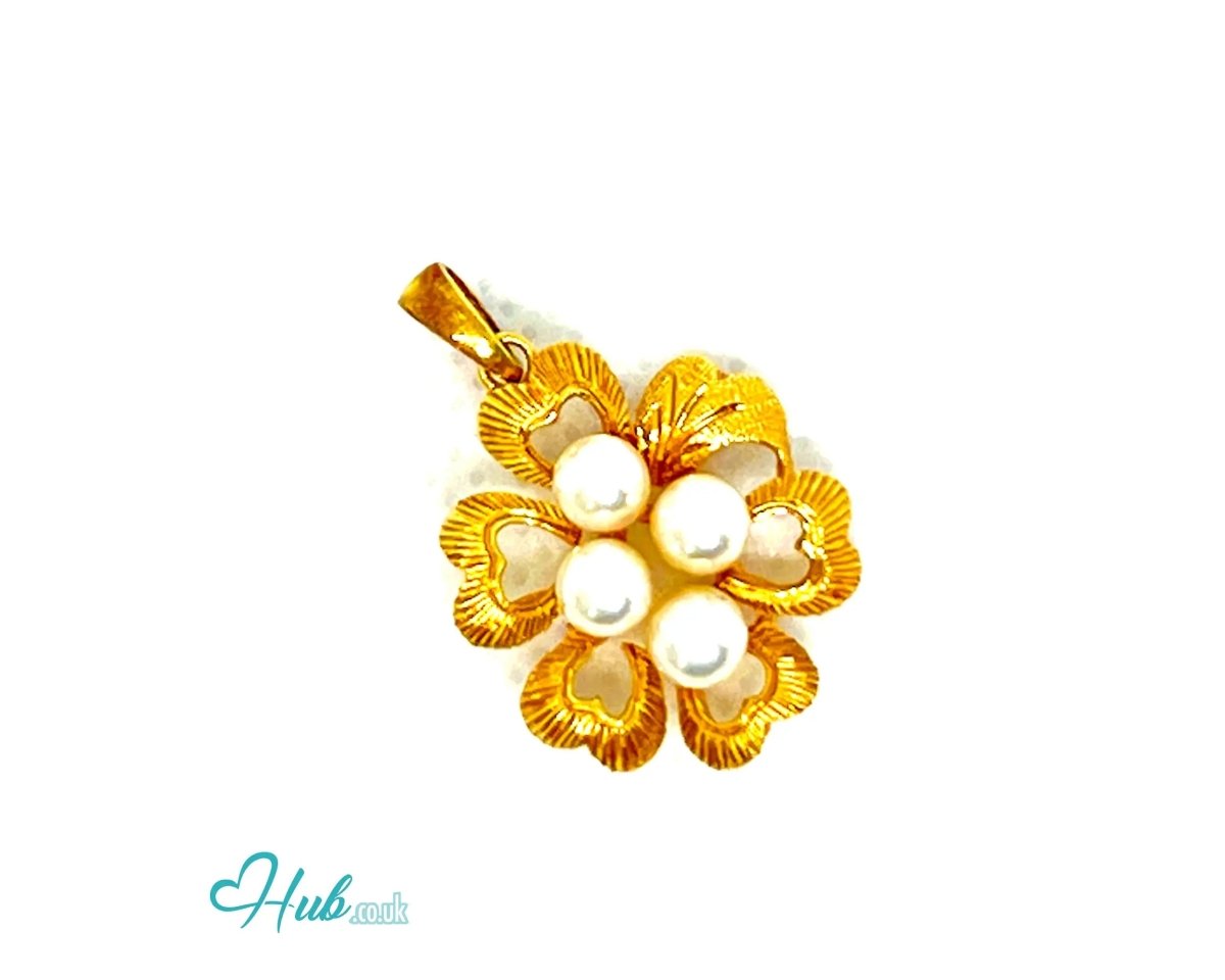 Golden Petals | Floral Elegance Pearl Pendant in 14K Solid Gold - JewelHub.co.uk